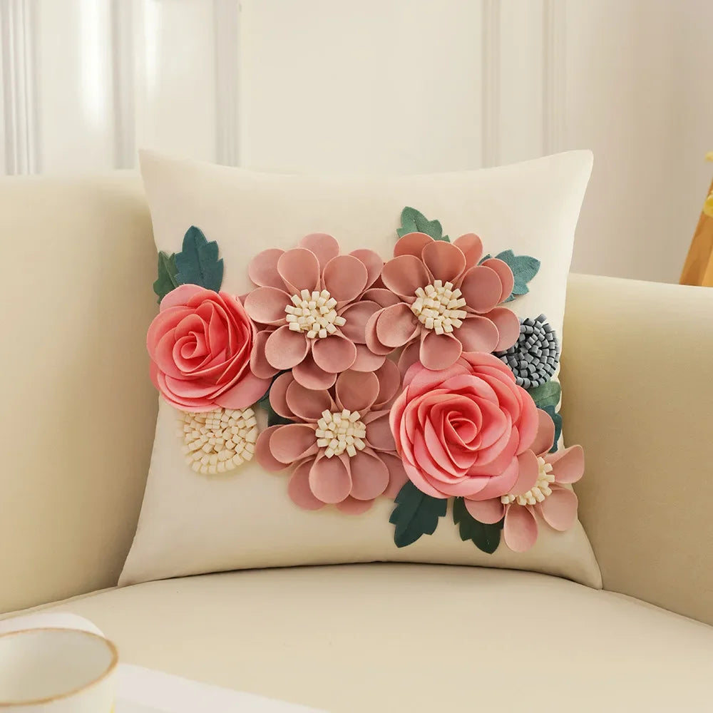 French Style Pillowcase Flower Tree Patchwork Embroidered Cushion Cover Living Room Bedroom Pillow Cover Decorative for Sofa
