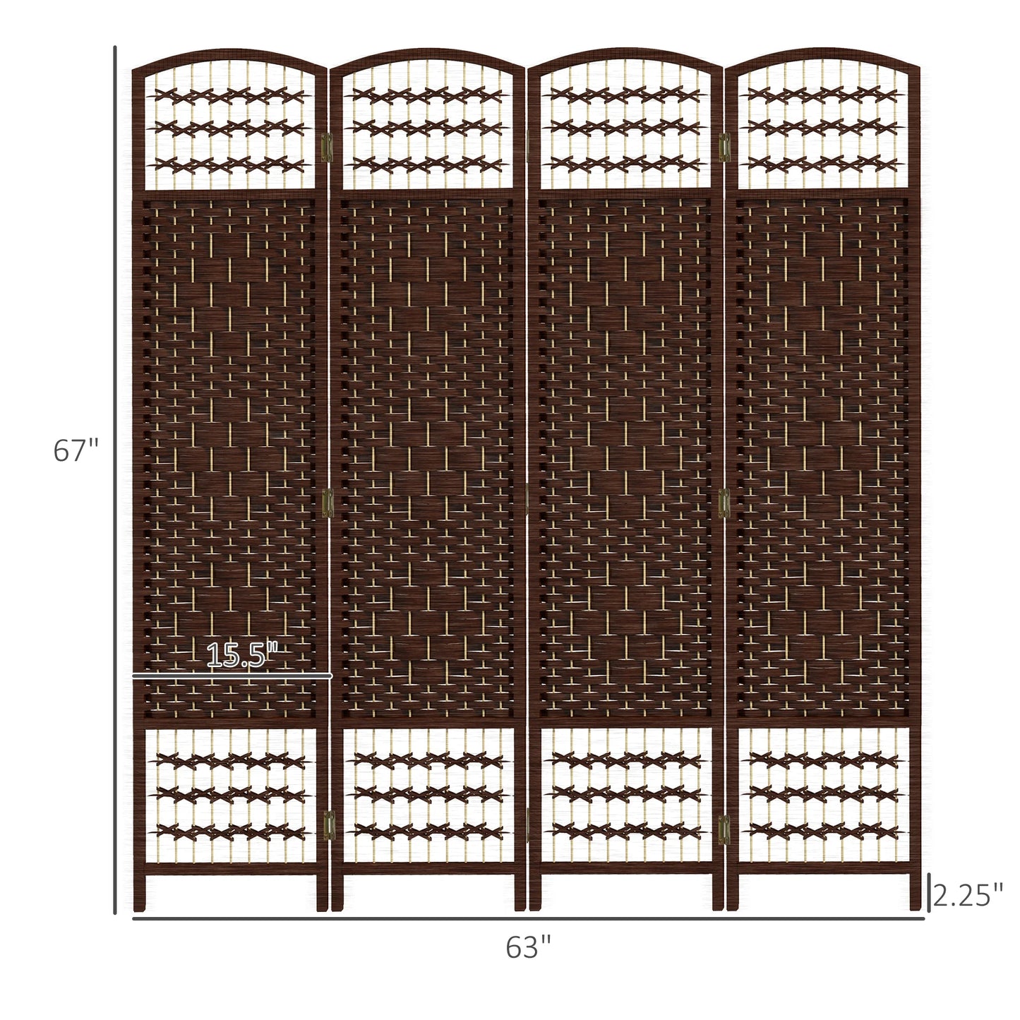 HOMCOM 4 Panel Room Divider, Folding Privacy Screen, 5.6' Room Separator, Wave Fiber Freestanding Partition Wall Divider, Brown