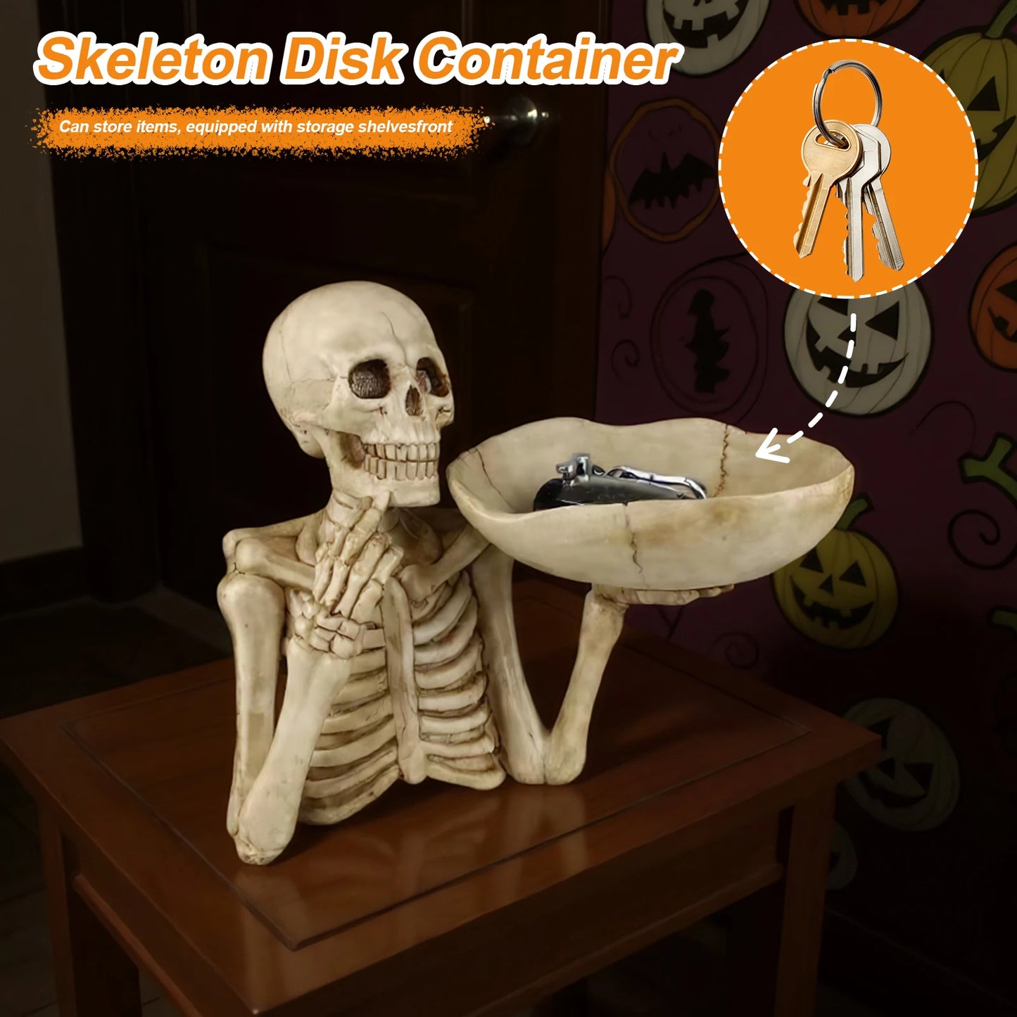 Halloween Skeleton Snack Storage Tray Resin Candy Holder Food Display Bowl for Home Tabletop Party Bar Tray
