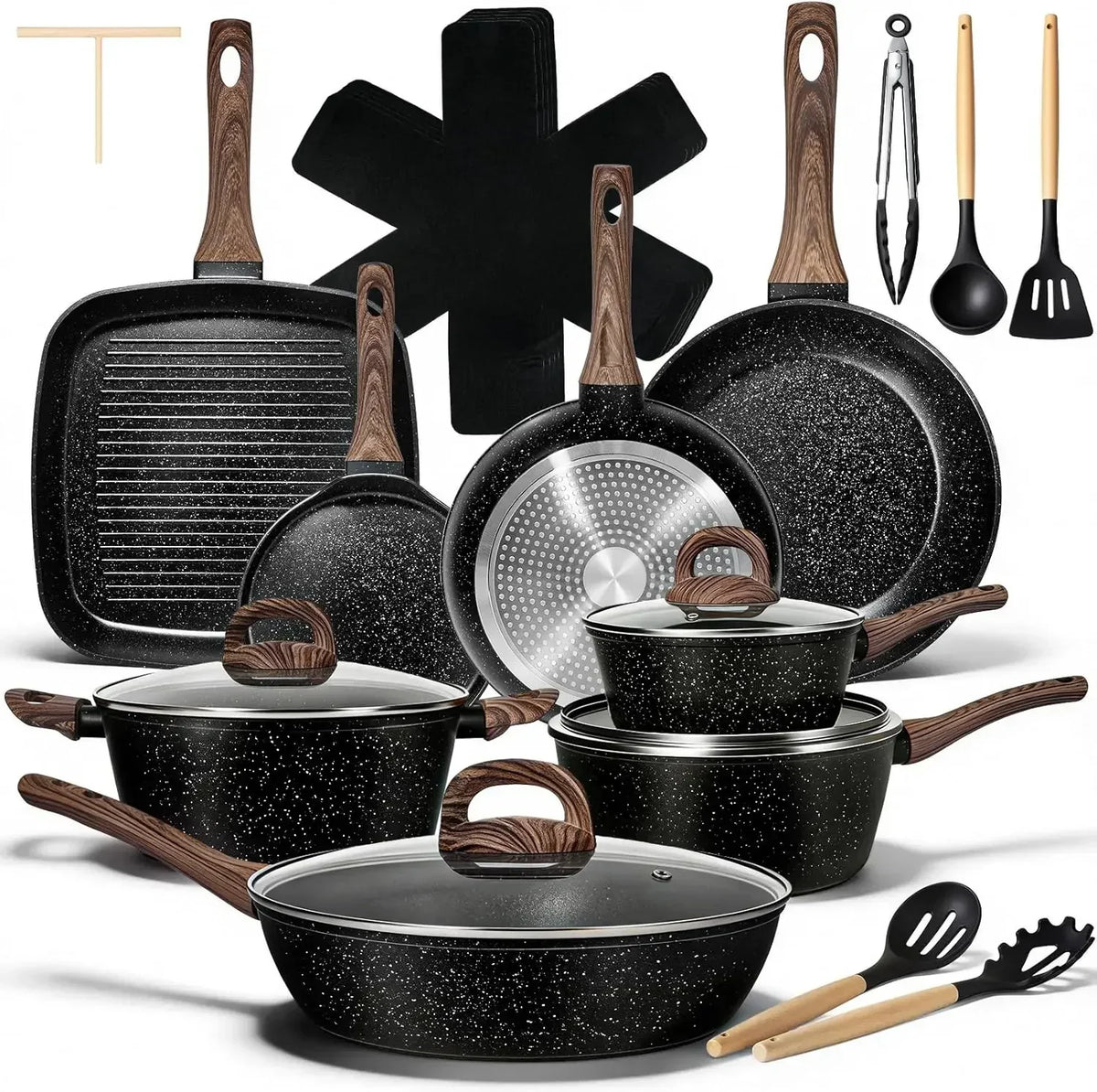 25 Pcs Pots and Pans Set, Nonstick Ceramic Cookware Sets, Healthy Non-Toxic, Large Capacity, Induction Compatible, Cooking Set