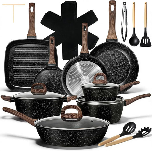 25 Pcs Pots and Pans Set, Nonstick Ceramic Cookware Sets, Healthy Non-Toxic, Large Capacity, Induction Compatible, Cooking Set