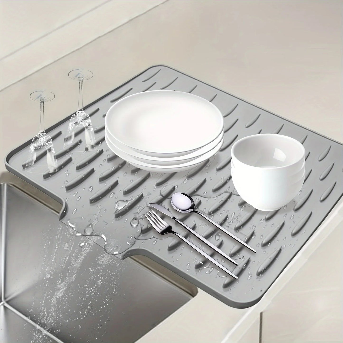 Heat Resistant Silicone Dish Drying Mat Non Slip Drainage Sink Counter Pad Easy Clean Kitchen Tableware Mat Space Saving Storage