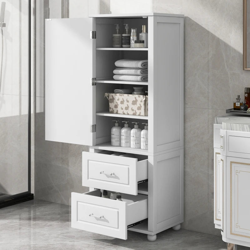 Tall Bathroom Storage Cabinet, Freestanding Storage Cabinet with Two Drawers and Adjustable Shelf, MDF Board with Painted Finish