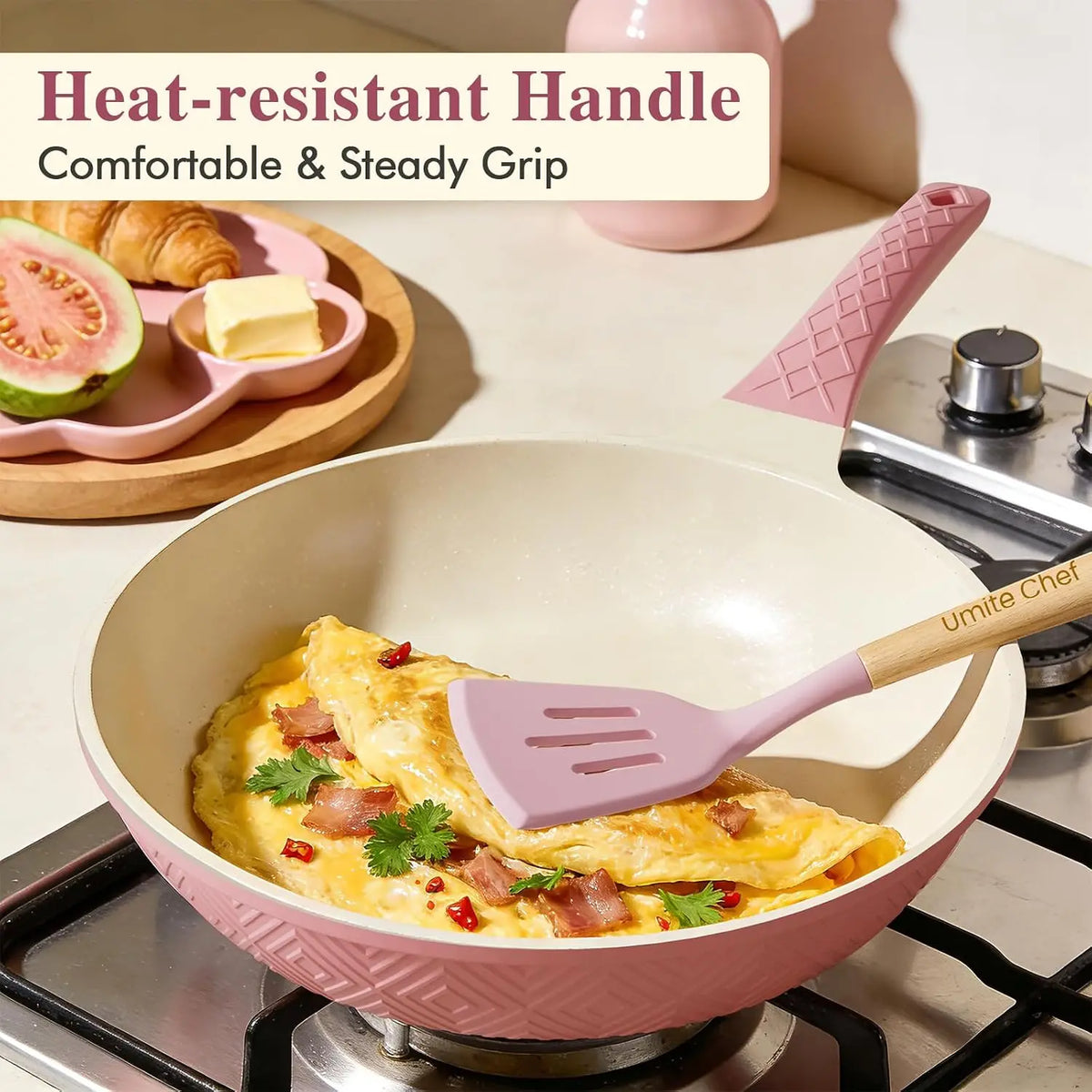 Pink Cookware Set 26 Pieces Non Stick Pots Pans Induction Safe Steamer Silicone Utensils Housewarming Gift Frying Pan PFOS PFOA