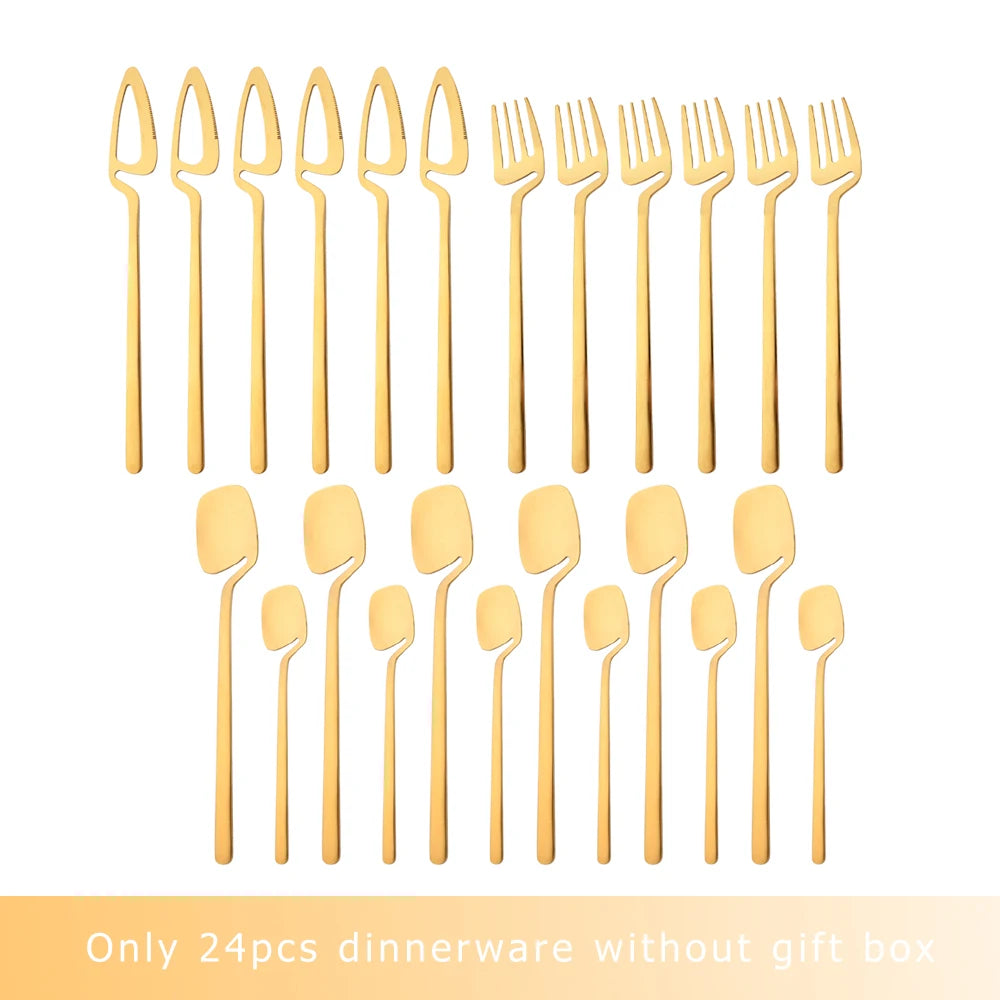 24Pcs Black Dinnerware Set 18/10 Stainless Steel Tableware Set Fork Knife Spoon Cutlery Set Gift Box Flatware Dishwasher Safe