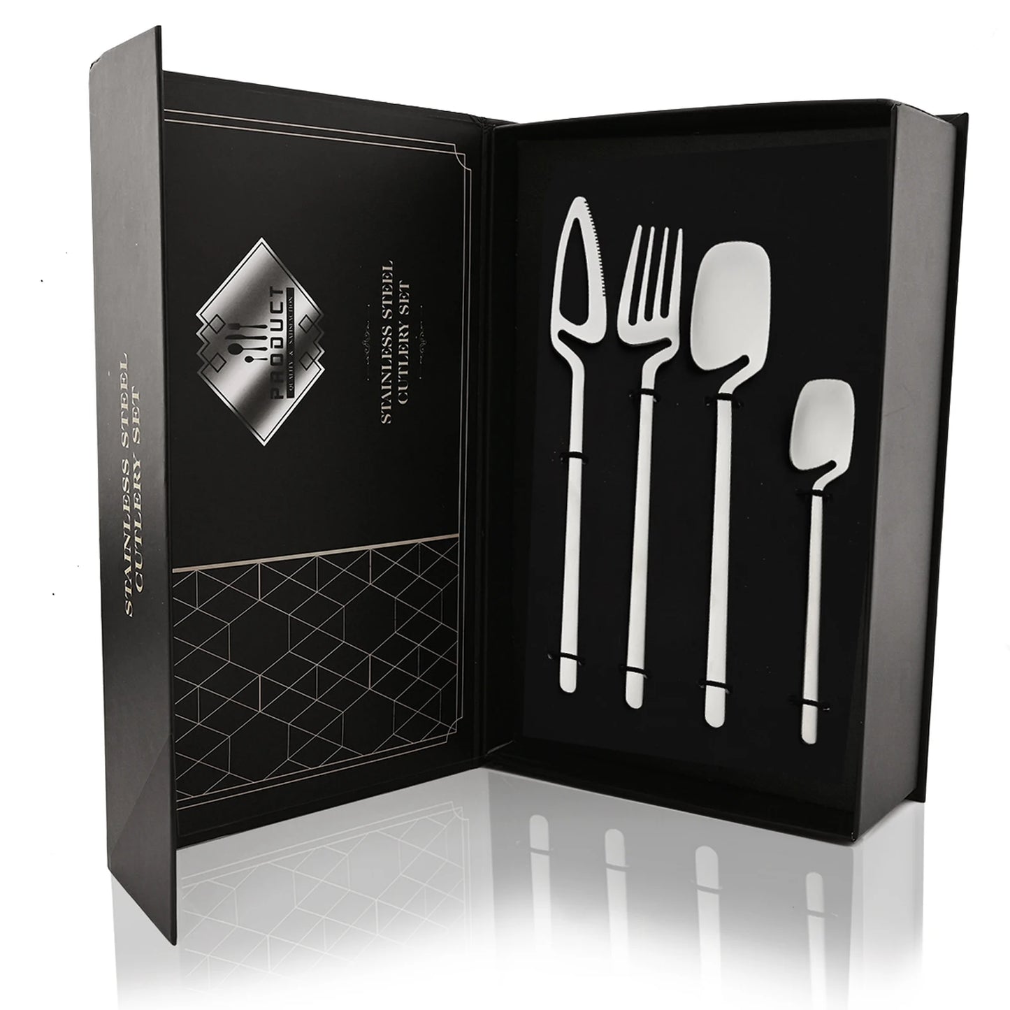 24Pcs Black Dinnerware Set 18/10 Stainless Steel Tableware Set Fork Knife Spoon Cutlery Set Gift Box Flatware Dishwasher Safe