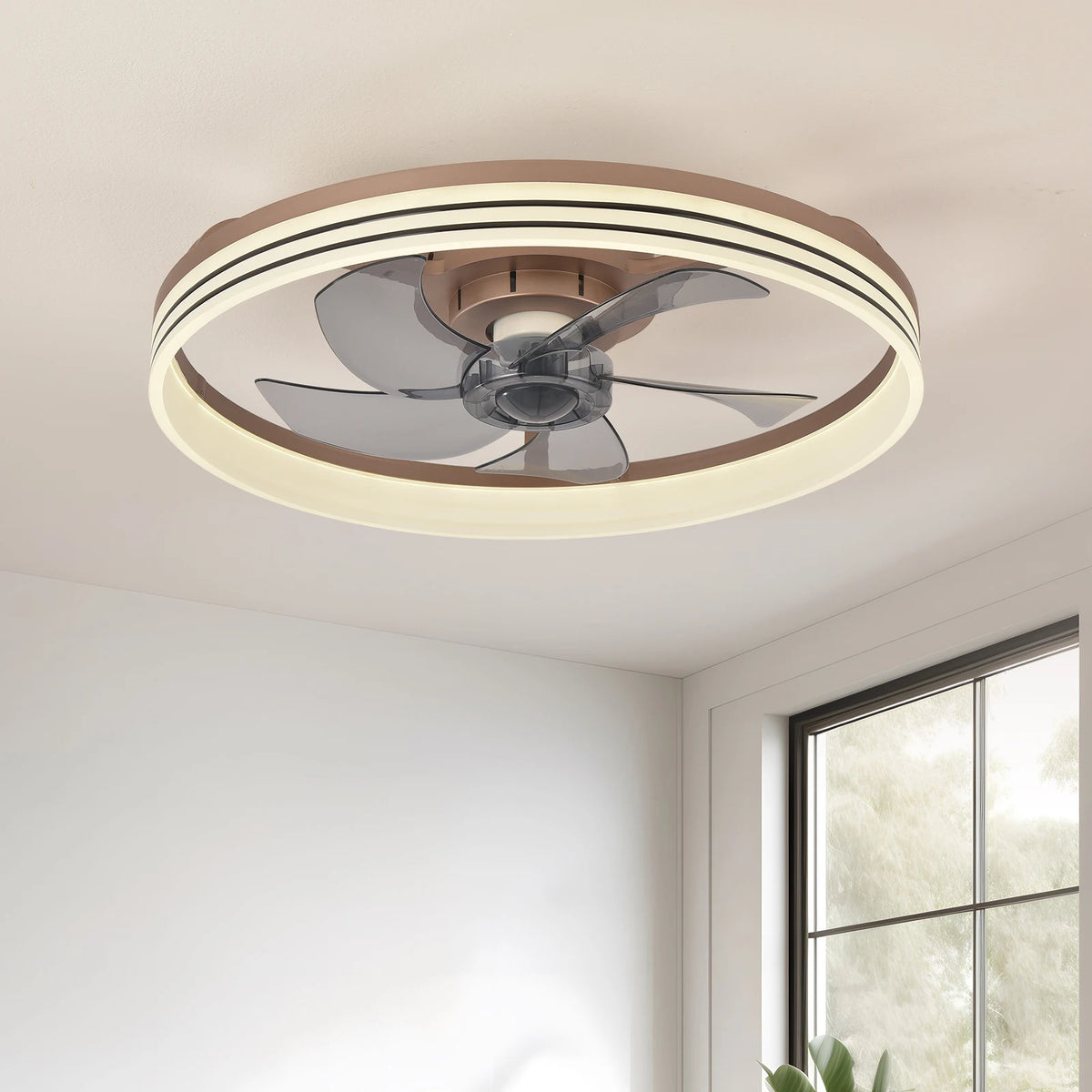 Smart Ceiling Fan with Lights and Remote 6 Speeds Dimmable LED Fan Lamp Flush Mount Ceiling Fan for Bedroom Living Room Kitchen