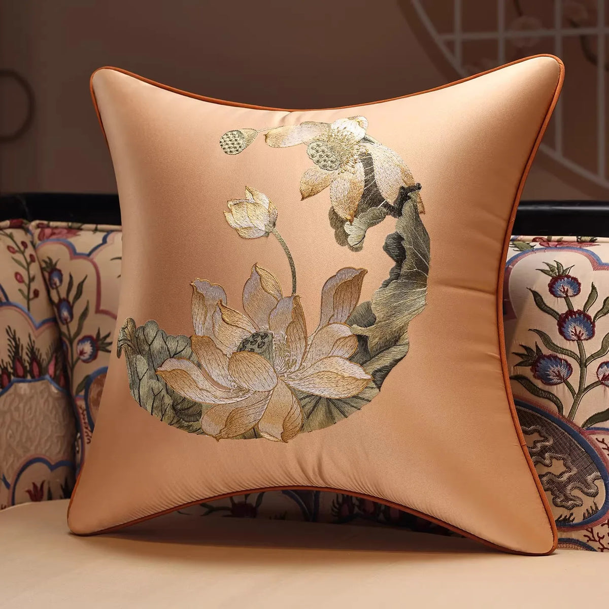 New Chinese Style Embroidered Bird Cushion Cover Living Room Sofa Waist Pillow Luxurious Classical Bed Head Silk Pillowcase