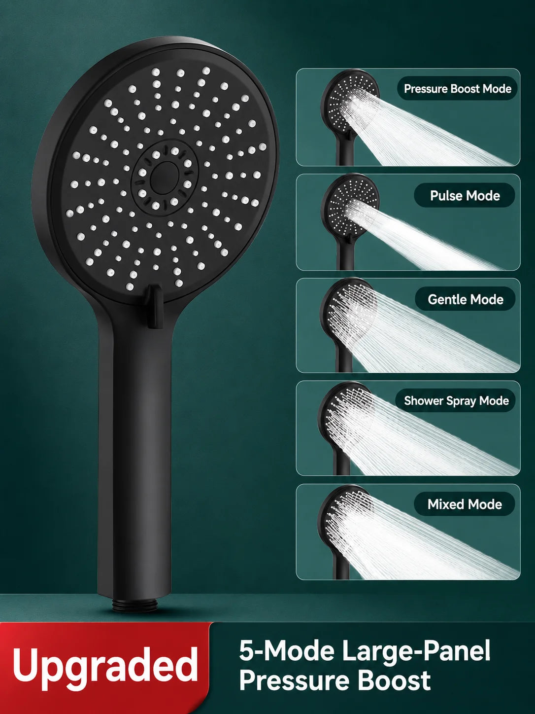 Universal High Pressure Shower Head Handheld Water Saving Booster Showerhead with Silicone Nozzles for Bathroom Accessories
