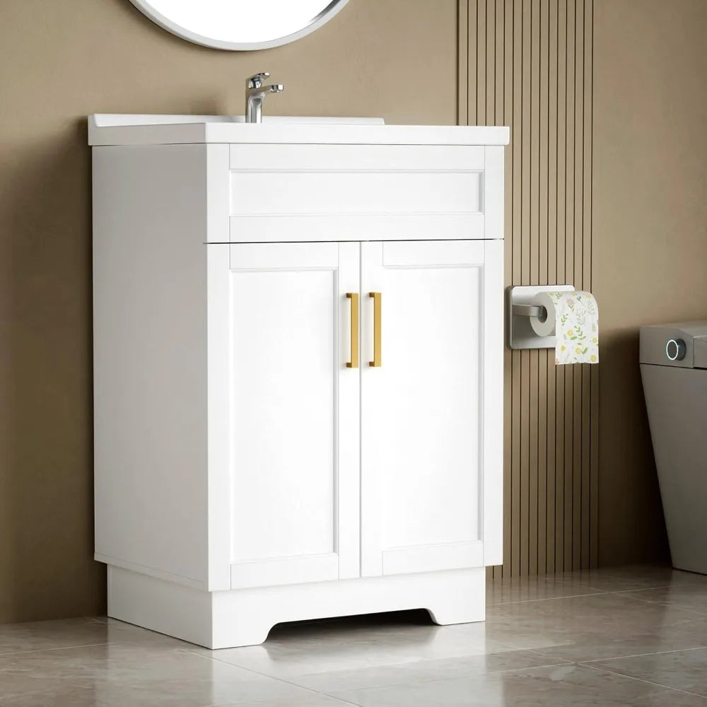 Bathroom Vanity with Ceramic Sink, Bathroom Vanity Cabinet with 2 Doors, 24 Inches Wooden Cabinet with Sink, Customized