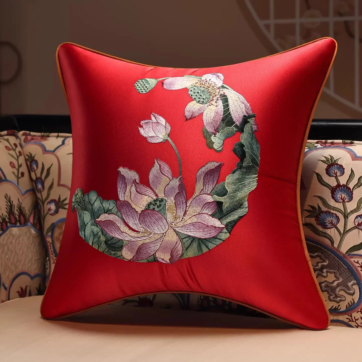 New Chinese Style Embroidered Bird Cushion Cover Living Room Sofa Waist Pillow Luxurious Classical Bed Head Silk Pillowcase
