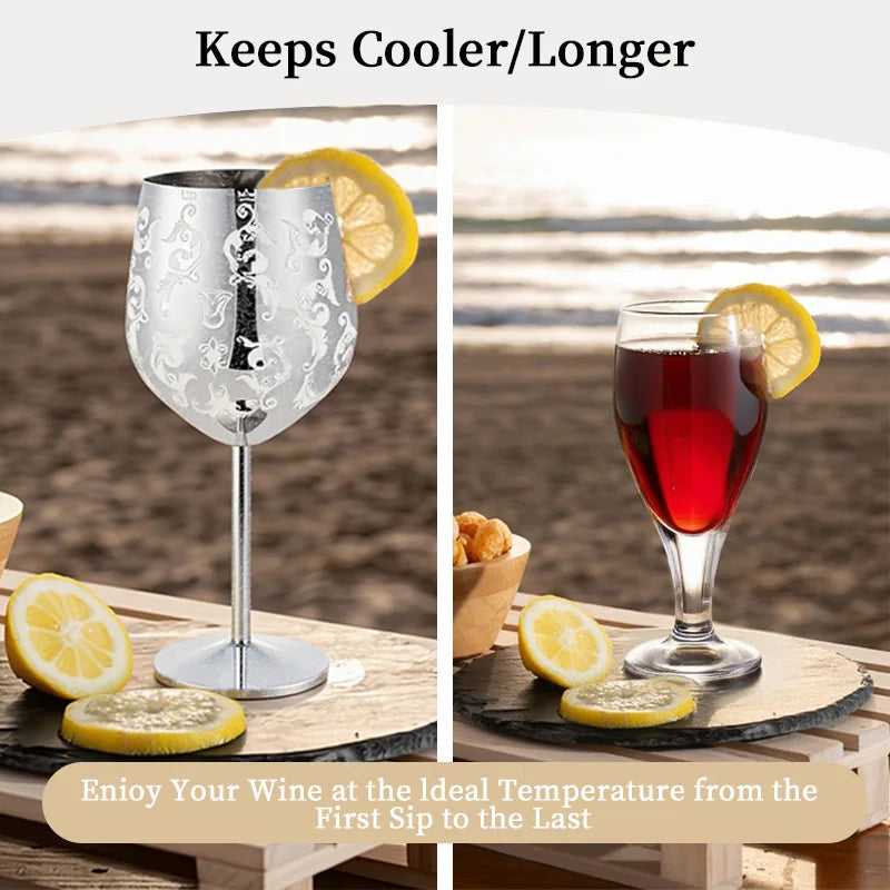 Grapevine Etching Red Wine Glass Goblet For Party Wedding Stainless Steel Wine Glass Goblet Good Cooling Effect Wine Lovers Gift