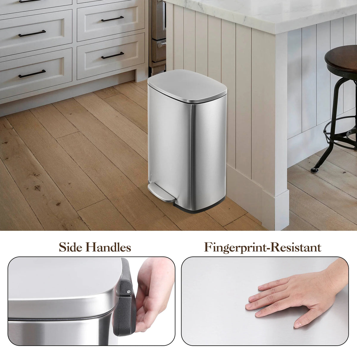 Large Capacity Stainless Steel Kitchen Trash Can 13 Gallon - Soft Close Step Pedal - Removable Inner Bucket - Fingerprint & Odor Resistant - Hands-Free Garbage Bin for Kitchen, Office, Bathroom