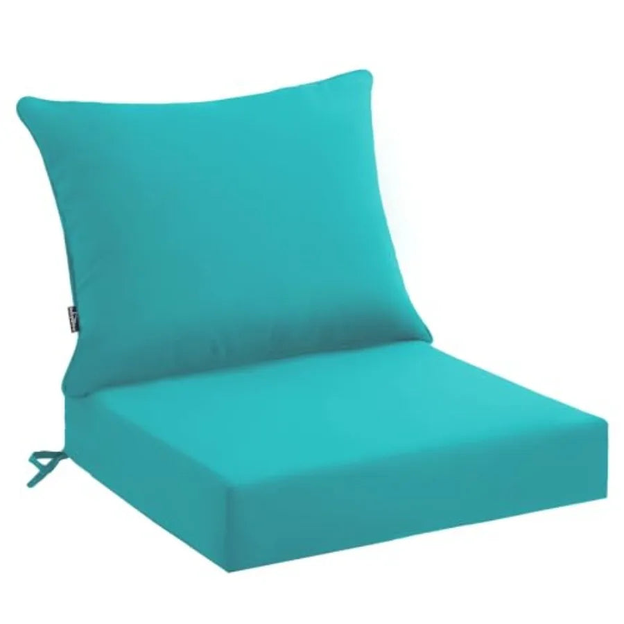 Outdoor Seat Cushion Set 4, Waterproof and Fade Resistant Patio Furniture Cushions with Removable Cover and Ties, Thick Deep Seat