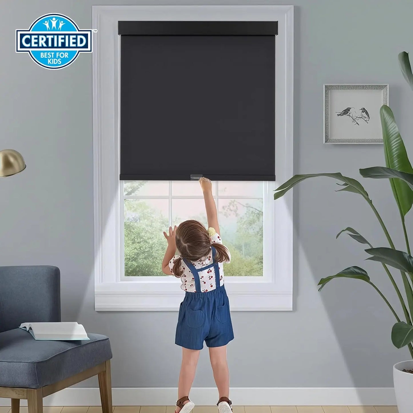 Cordless Blackout Roller Blinds with Thermal Insulation, UV Protection for Home Windows (Black, 34"W x 64"H)