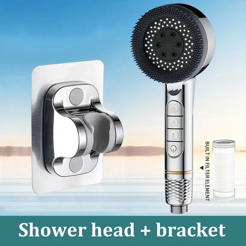 Four-speed Adjustment Shower Booster Shower Head Bathroom Household Water Heater Bath Handheld Shower Head Bracket Set
