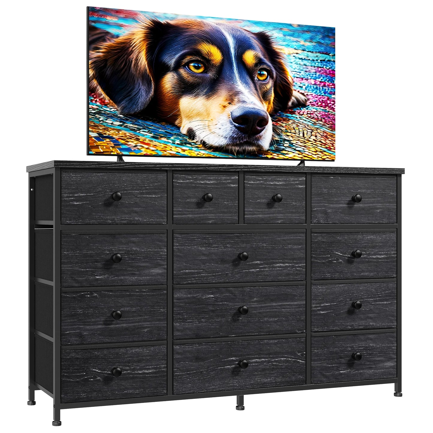 EnHomee 47 Inch Wide 13 Dresser with Fabric Drawer and Wood Top, TV Stand for Bedroom Living Room Hallway or Apartment