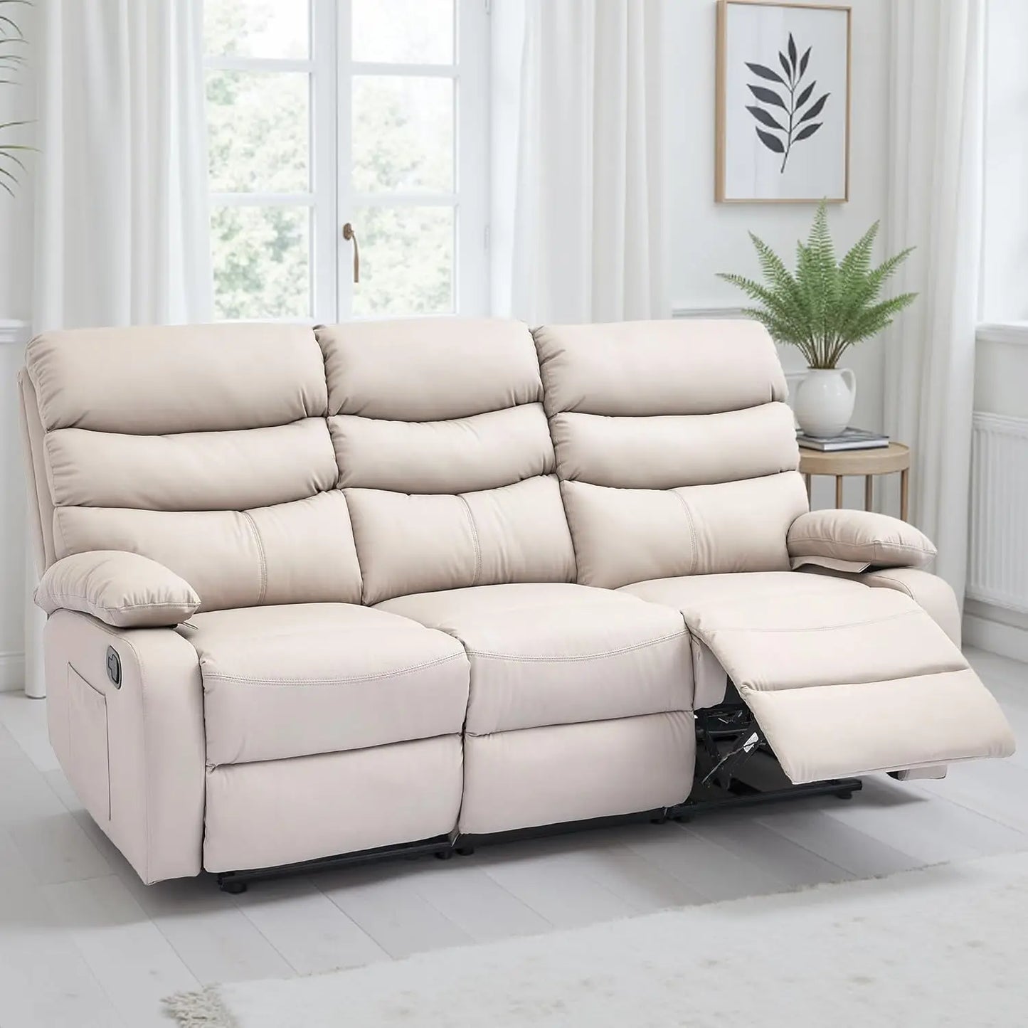 Manual 3 Seat Reclining Sofa Leather 3-Seater Manual Reclining Couch with Overstuffed Arms 3 Seater Couch Recliner, Customized