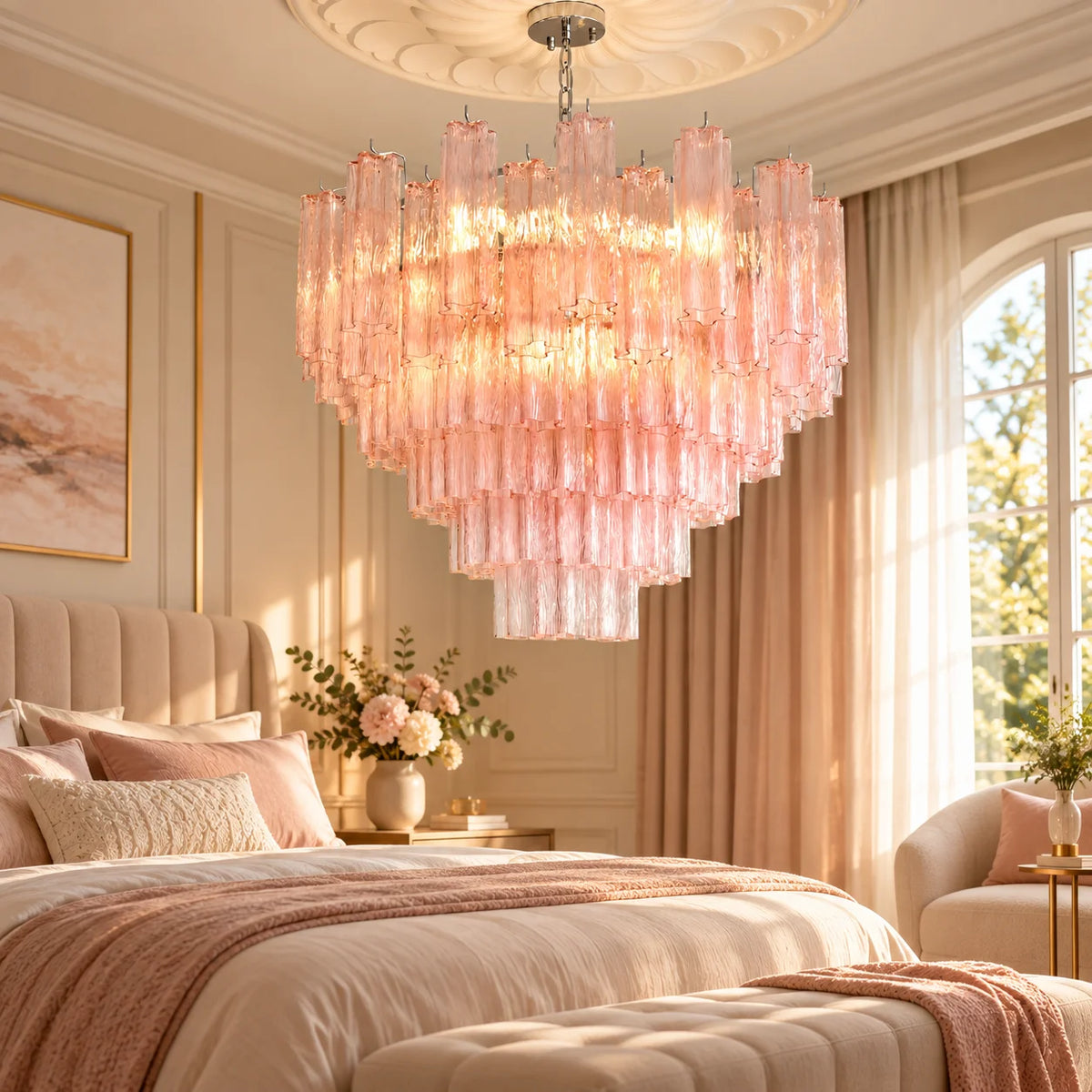 Round Murano Glass Chandelier Crystal Tube LED Ceiling Light for Living Room Dining Room Bedroom Luxury Modern Home Decor Lamp