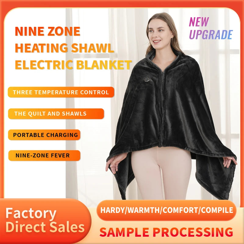 Coral Velvet Heating Blanket 3 Heated Level Fast Heating USB Heating Shawl 9 Heated Areas Portable Thermal Blankets Winter