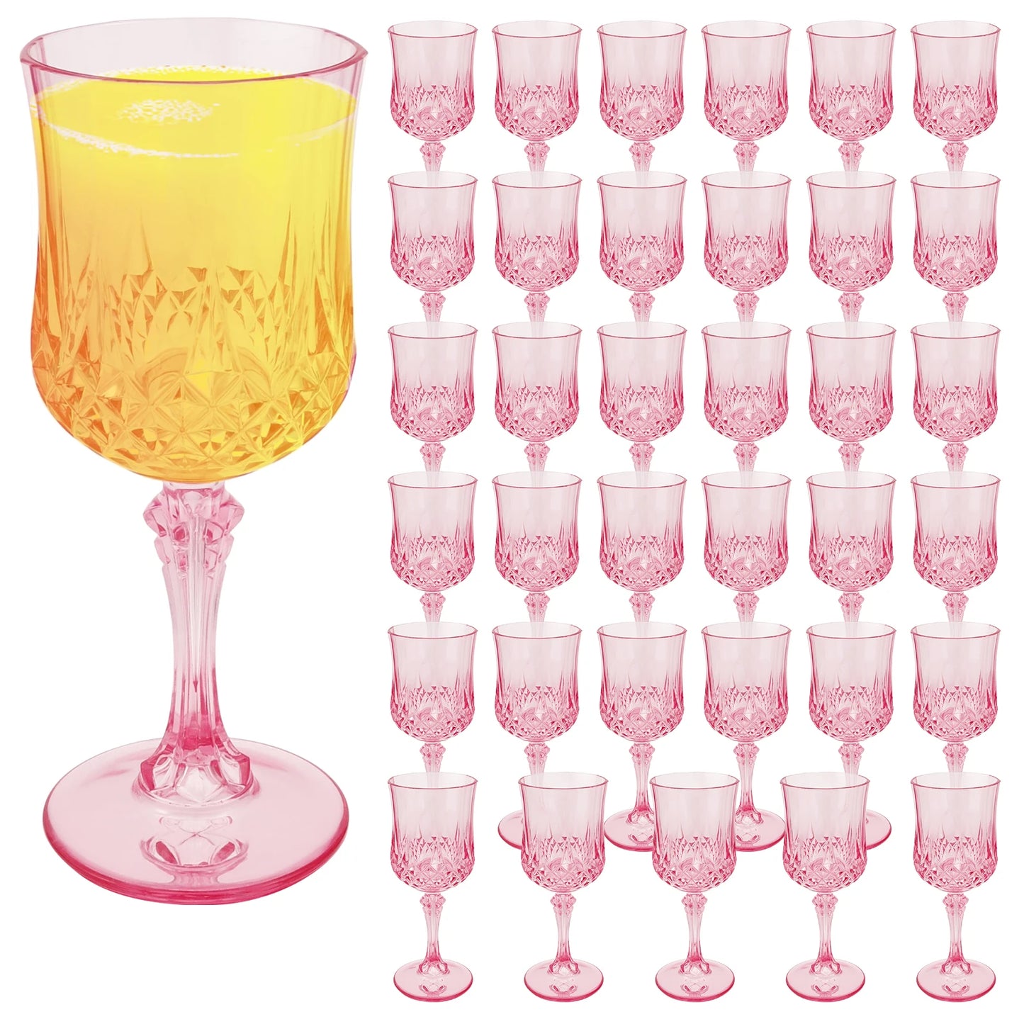 12/24/36Pcs Plastic Champagne Flutes Reusable Wine Glasses Elegant Pink Champagne Flutes for Wedding Party Wine Bar Easy Clean