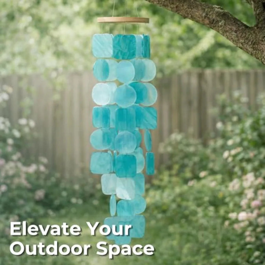 Capiz Shells Wind Chimes Patio Decor Garden Decor. Wind Chimes for Outdoors Unique Birthday Gifts for Women Ideas Turquoise
