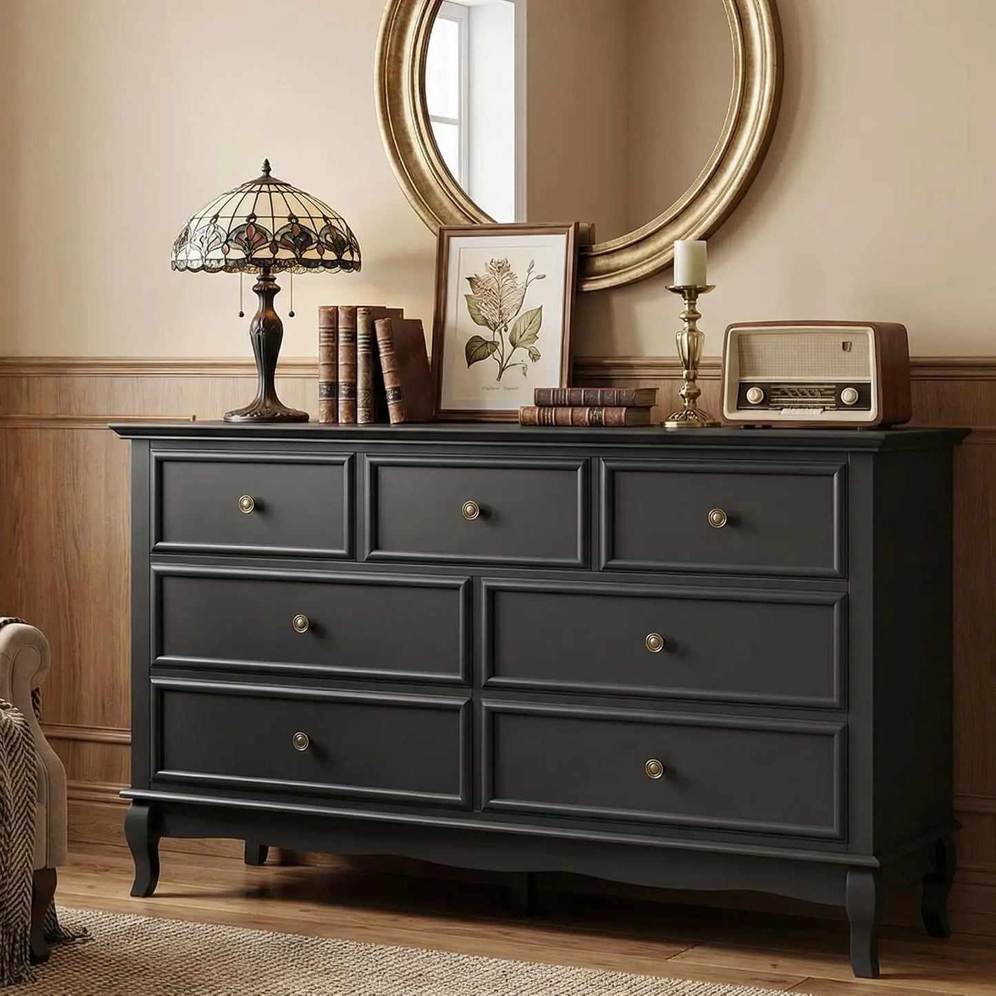 53" Wide White Modern Dresser,7 Drawers,Solid Wood Legs For Bedroom, Custom
