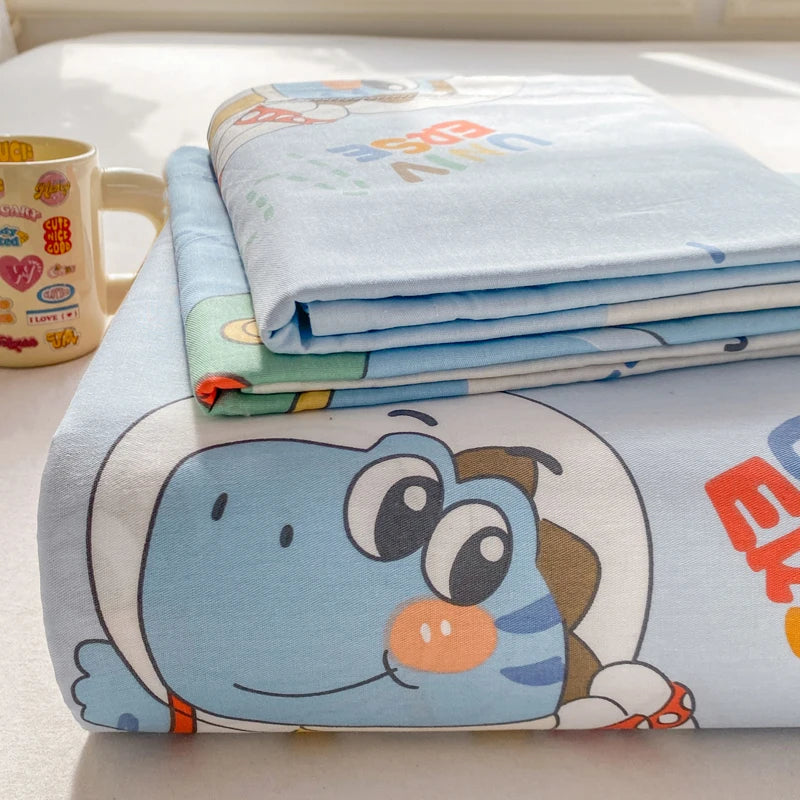 All Season Comfort 100% Cotton Flat Sheet , Soft Breathable Cute Cartoon Print Top Sheet, Wrinkle Resistant Fade Resistant