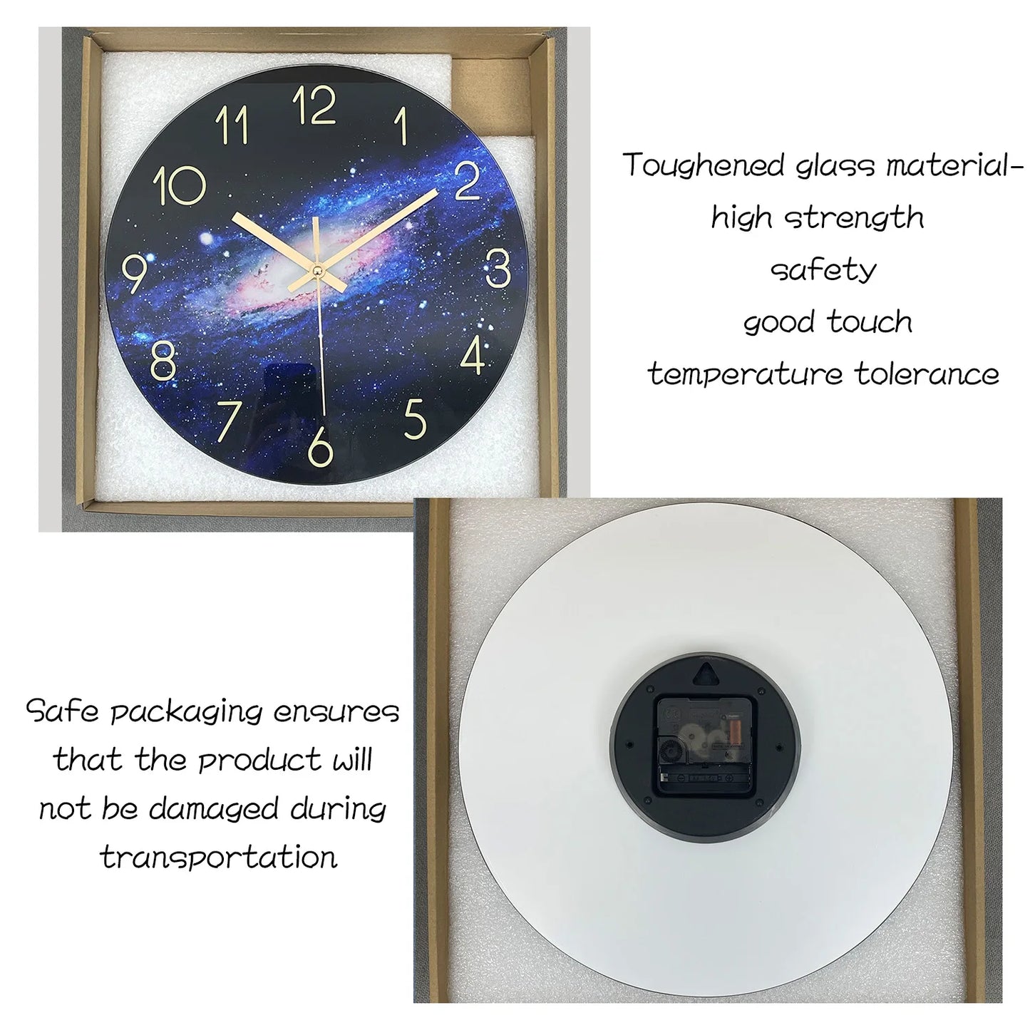 Creative Night Starry Sky Pattern Tempered Glass Wall Clock Living Room Bedroom Kitchen Home Decoration Wall Clock Silent Quartz Clock Holiday Gift 12 Inches 14 Inches 16inch (Without Battery)