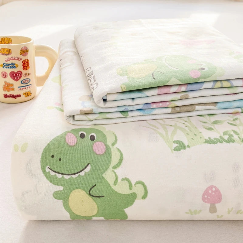 All Season Comfort 100% Cotton Flat Sheet , Soft Breathable Cute Cartoon Print Top Sheet, Wrinkle Resistant Fade Resistant