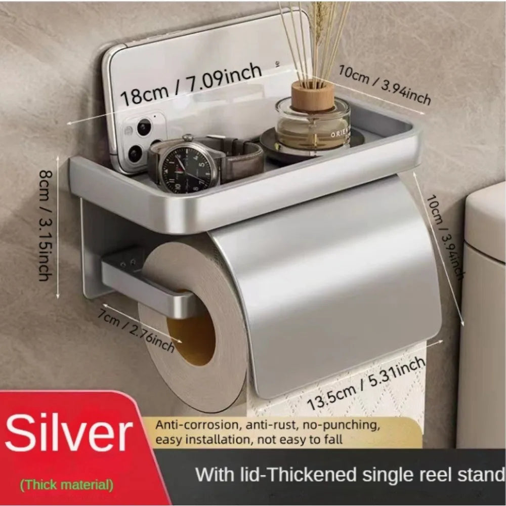 Self-Adhesive Toilet Paper Roll Holder Wall Mount or Adhesive Toilet Paper Holder with Shelf,Toilet Roll Holder, Tissue Holder