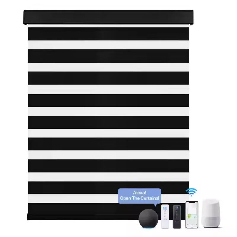 Wholesale Price American Market Square Cover Double Layer RemoteControl With Alexa And Google Motorized Zebra Blinds For Windows