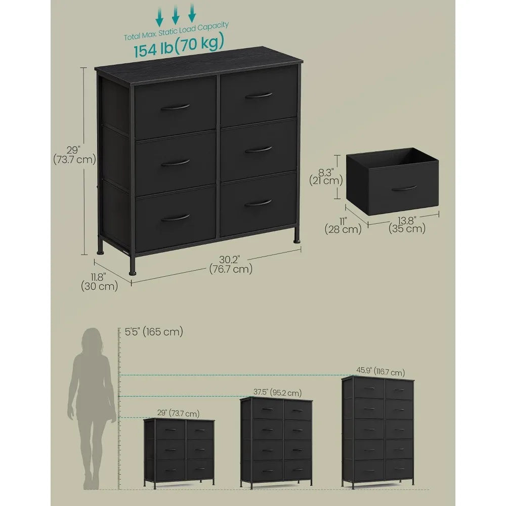 Dresser with 6 Drawers for Bedroom and Storage, Modern Design in Black