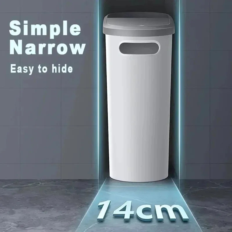Press Type Trash Can With Lid Narrow Design Large Capacity Household Waste Bin For Bathroom Kitchen Bedroom Storage Container