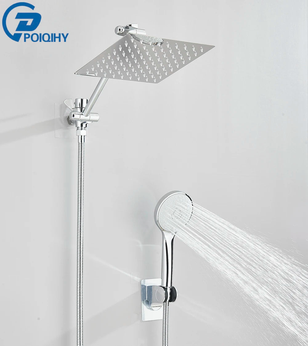 Chrome High Pressure Rainfall Shower Head/Handheld Combo with Extension Arm 6 Settings Handshower Height/Angle Adjustable