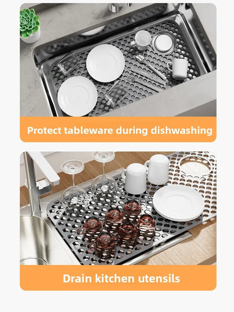 Kitchen Sink Silicone Mat Anti-Scratch Honeycomb Pad Dishwashing Basin Hollow Bottom Draining Pad Non-Slip Sink Mat