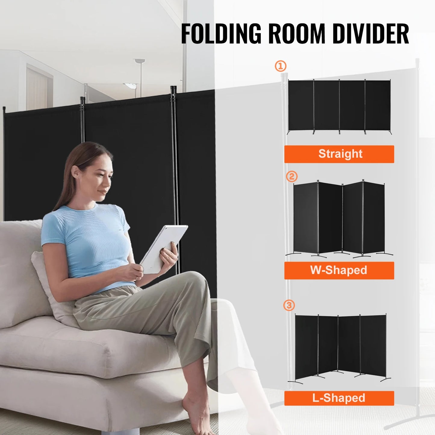 Succe Buy 3/4 Panel Room Divider Folding Privacy Screen and Portable Freestanding Room Partition for Office Bedroom Study Hotel