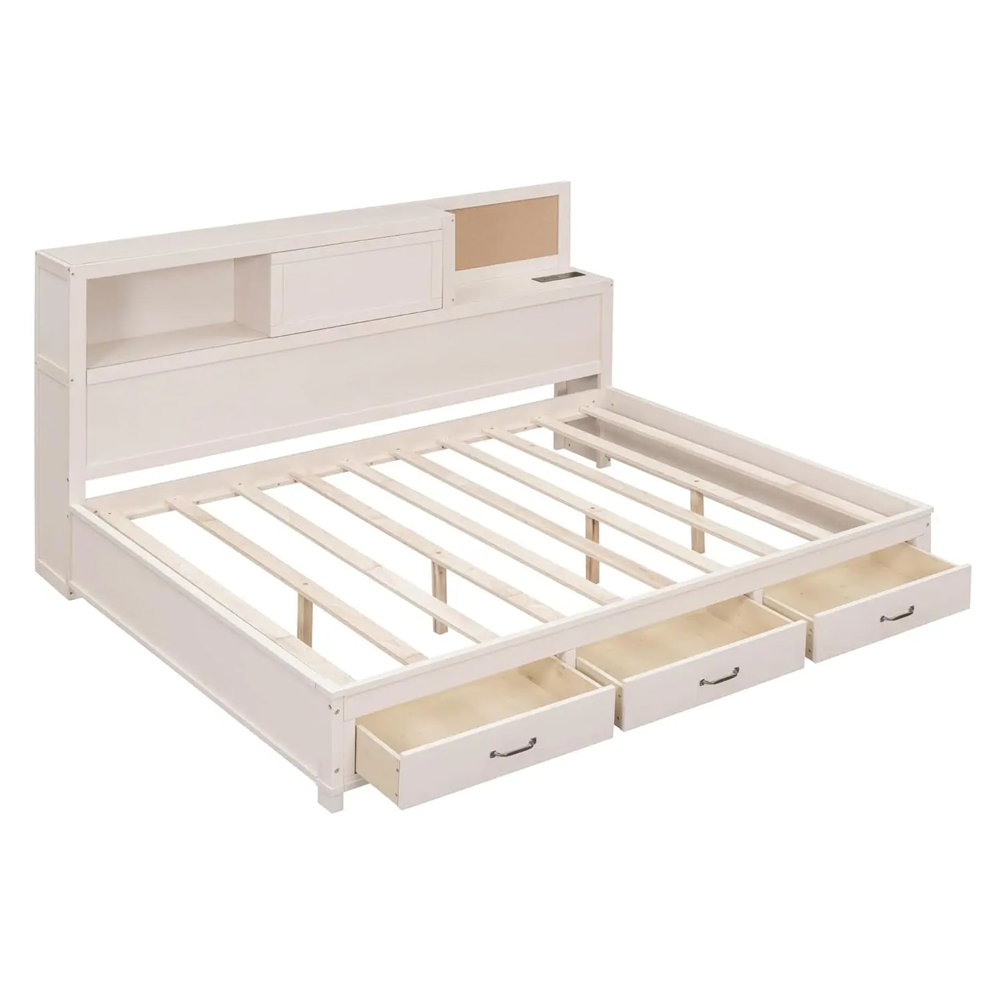 Full Size Daybed with USB Ports and Sockets,Wooden Platform Bed Frame with Storage Drawers and Shelf for Living, Customized