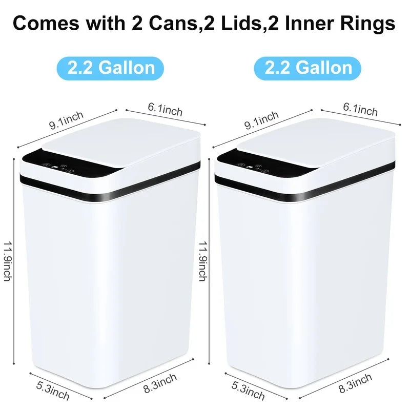 14L Bathroom Automatic Trash Cans Touchless Motion Sensor Slim with Lid for Bathroom Bedroom Living Room Office White