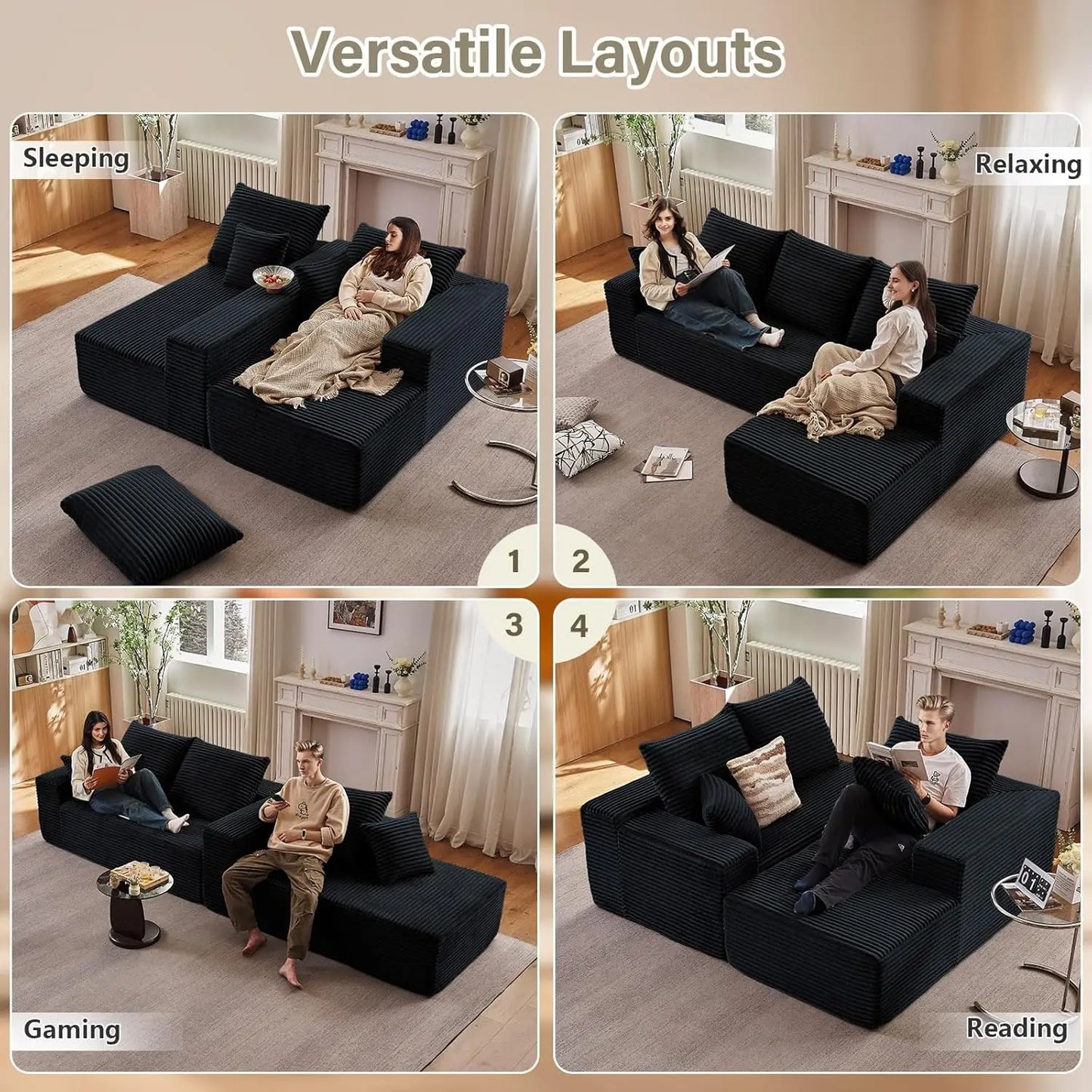 107'' Comfy Boneless L-Shaped Cloud Couch with Chaise Lounge Modern Cozy Customizable Modular Sectional  Customized