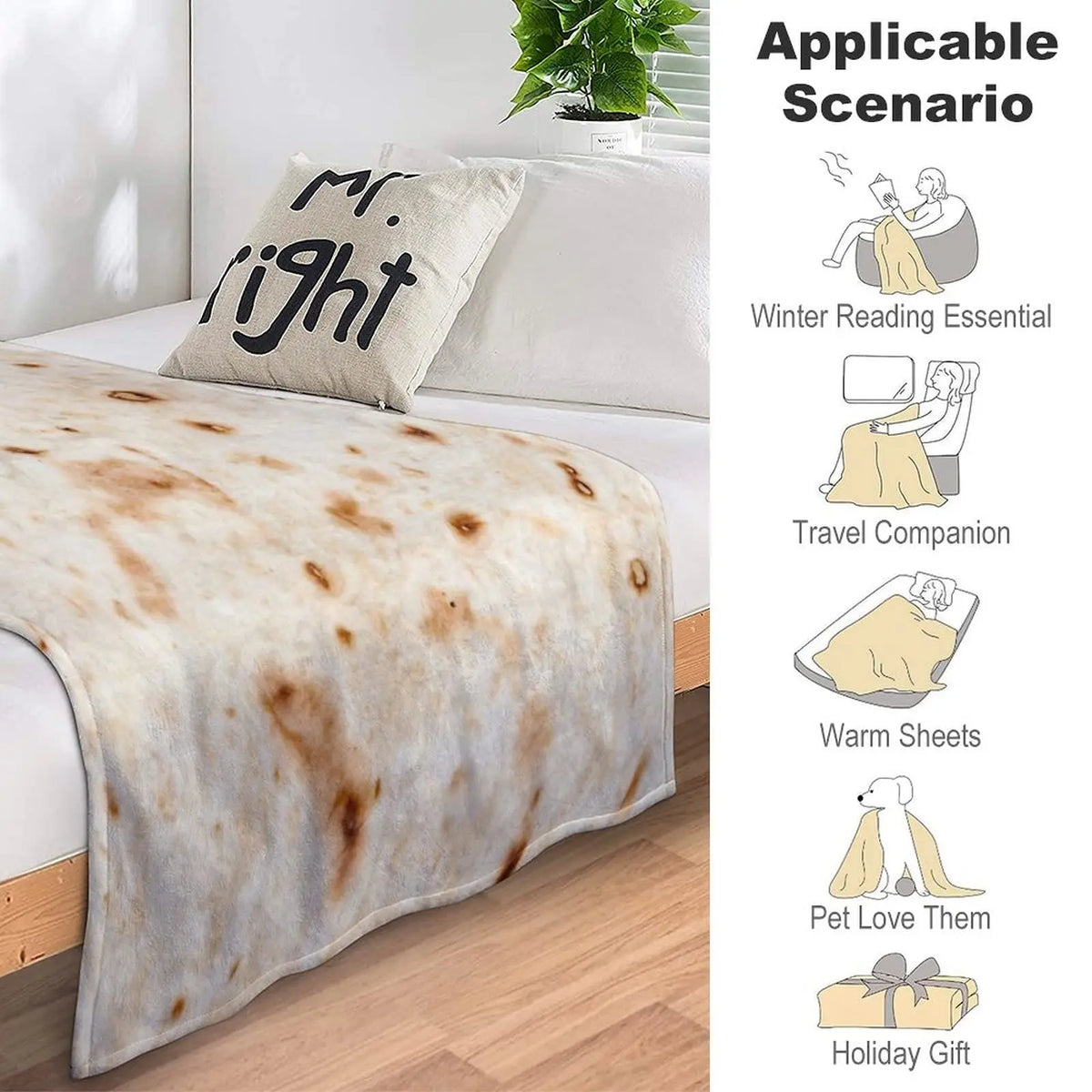 1pc Soft and Warm Mexican Tortilla Print Flannel Blanket for Couch, Sofa, Office, Bed, Camping, and Traveling