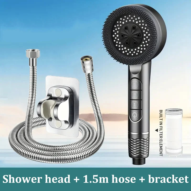 Four-speed Adjustment Shower Booster Shower Head Bathroom Household Water Heater Bath Handheld Shower Head Bracket Set