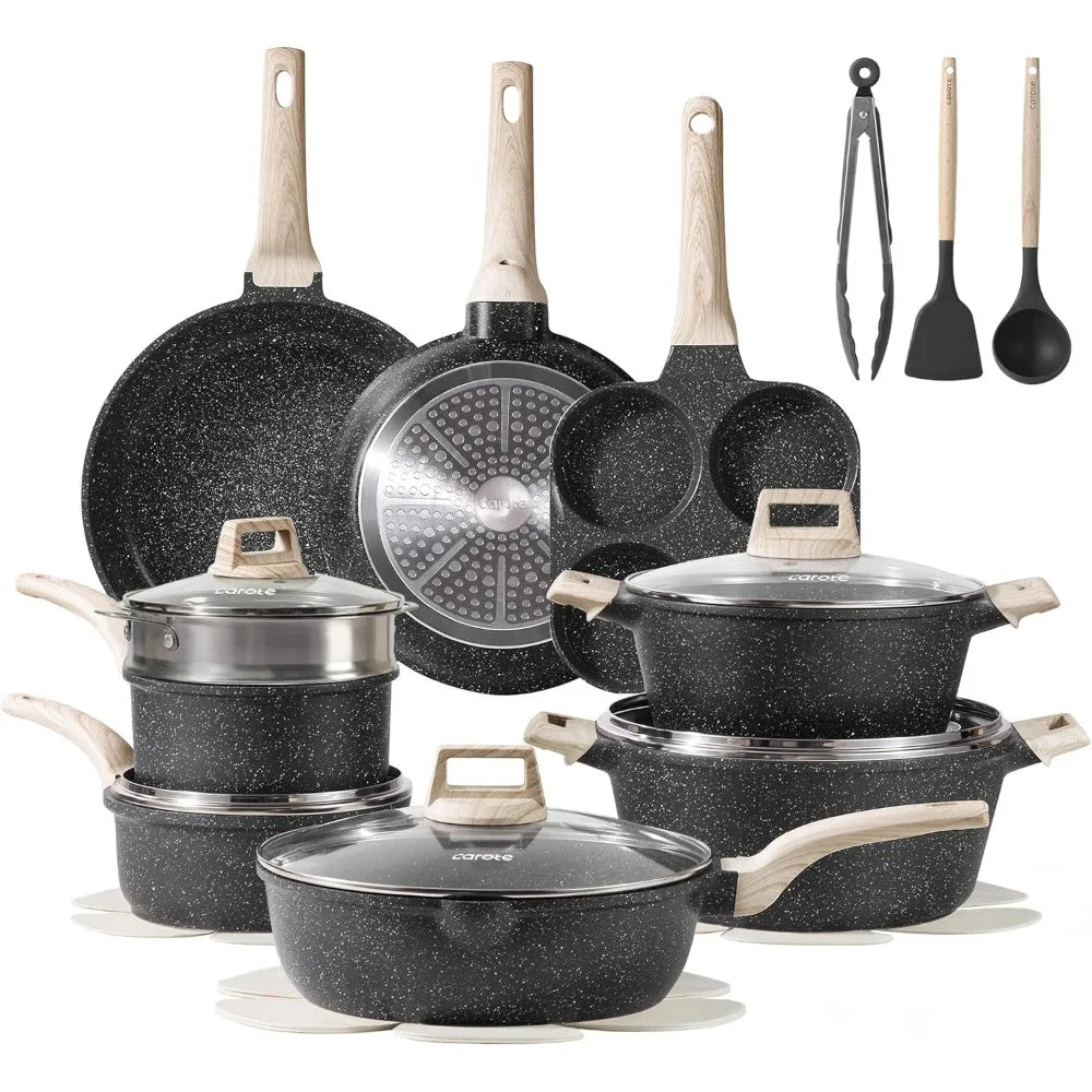US Shipping 21 Pcs Nonstick Pots and Pans Set Black Granite Cookware Induction Kitchen Cooking Set with Frying Pans Saucepans