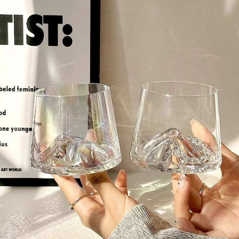 1/2pcs Glass Cup Mountain Whiskey Glass Transparent Beer Water Cup Milk Coffee Mug Tea Juice Drink Cup Bar Kitchen Drinkware