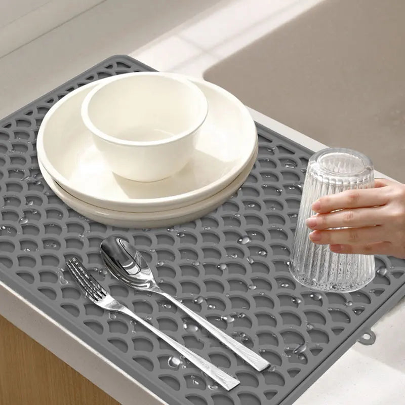 Extra Large Double-Layer Dish Drying Mat for kitchen Counter Silicone Non-Slip Drainer Pad for Sink Coffee Machine Drying Rack