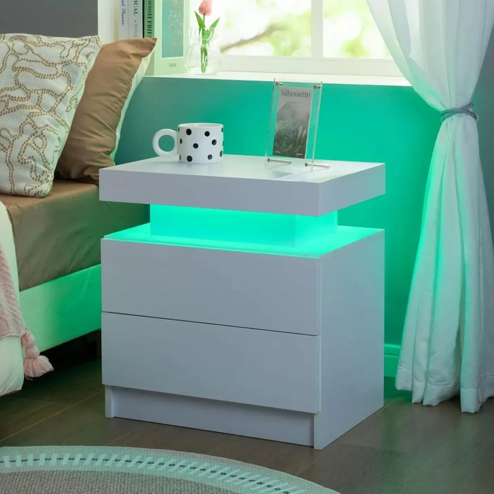 Nightstand Set of 2 LED Nightstand with 2 Drawers,Night Stand Set 2 with LED Light,Bedside Table with Drawers for, Customized