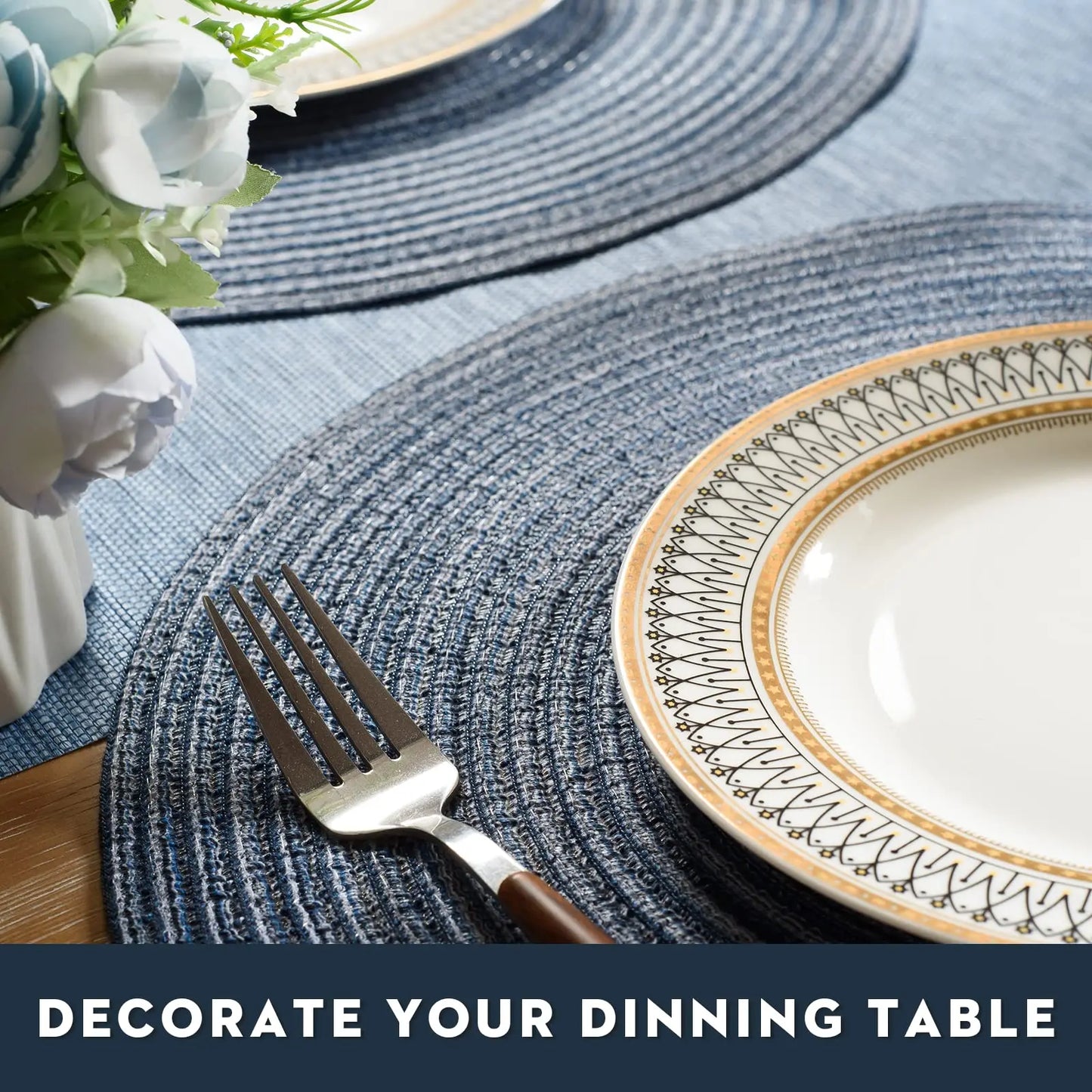 Round Braided Placemats Set of 4 Place mats for Dining Tables Woven Heat Resistant Table Mats