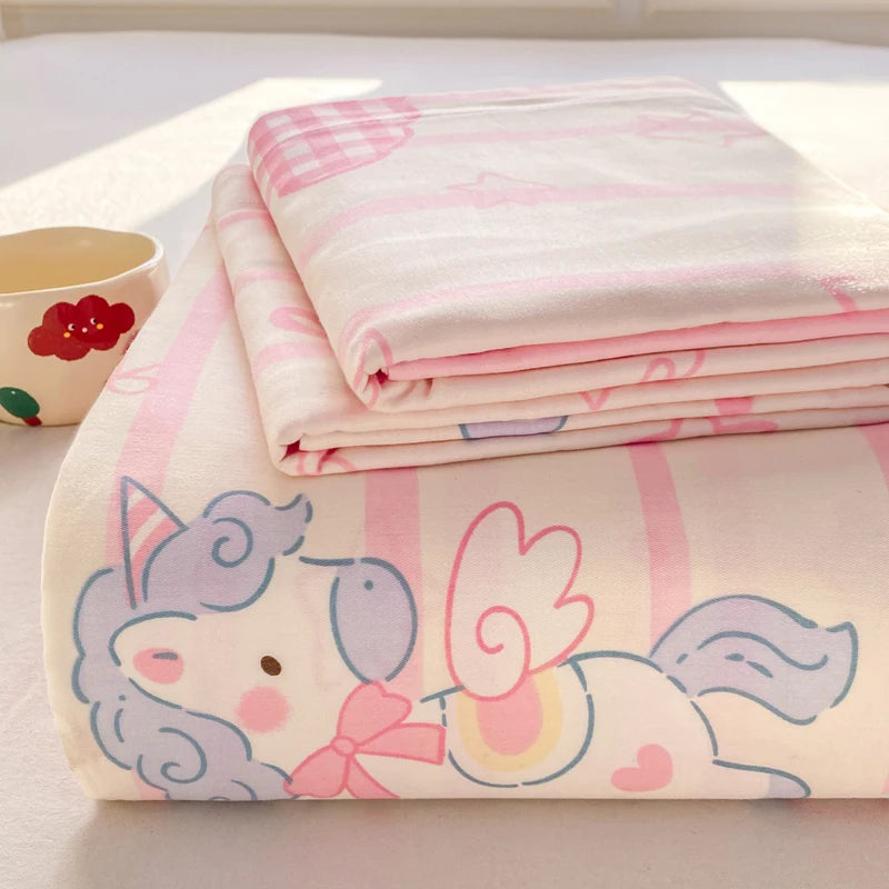 All Season Comfort 100% Cotton Flat Sheet , Soft Breathable Cute Cartoon Print Top Sheet, Wrinkle Resistant Fade Resistant