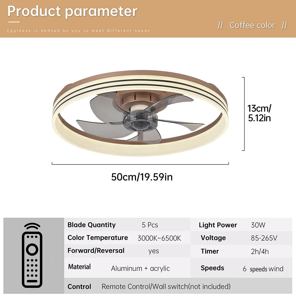 Smart Ceiling Fan with Lights and Remote 6 Speeds Dimmable LED Fan Lamp Flush Mount Ceiling Fan for Bedroom Living Room Kitchen