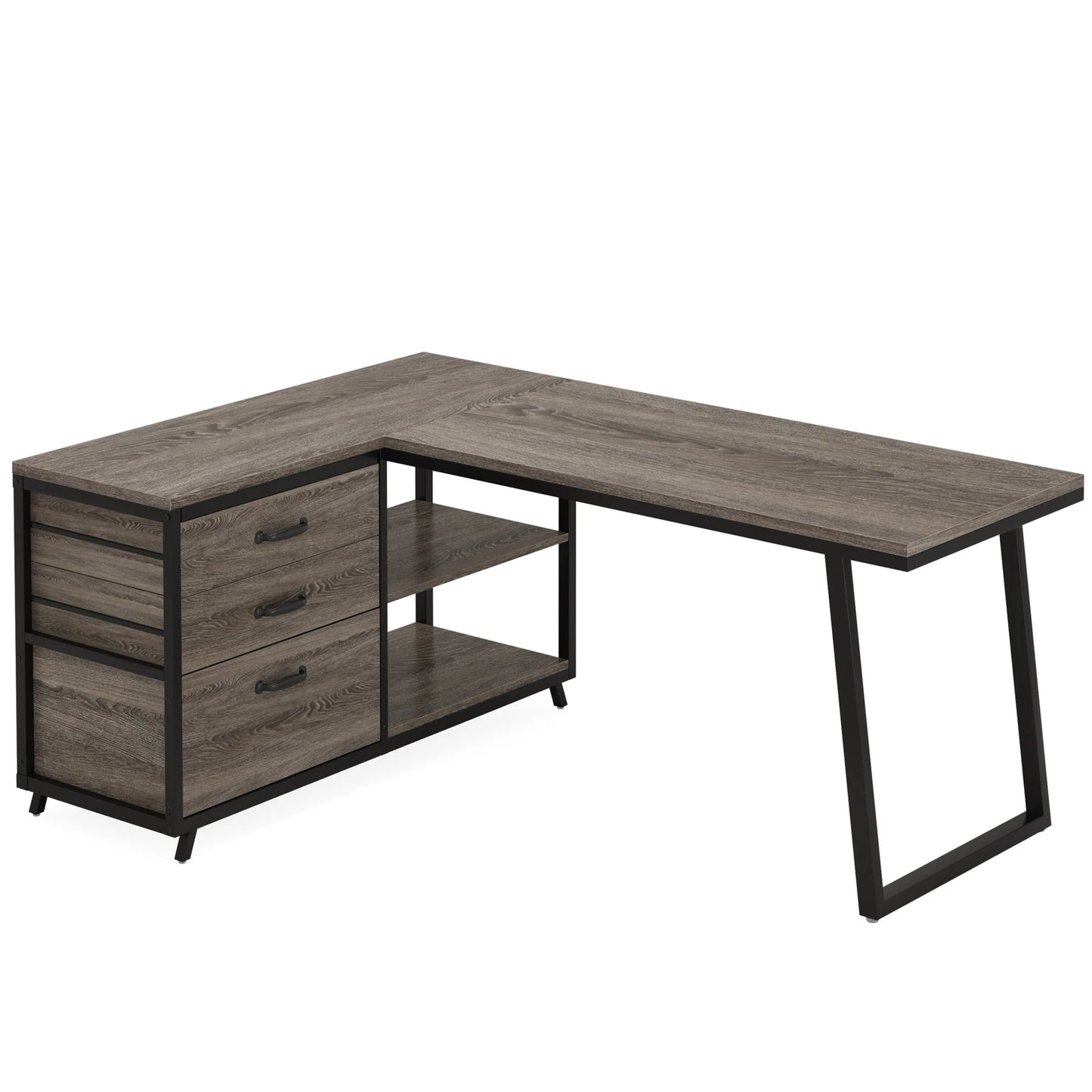 Tribesigns L-Shaped Computer Desk with 3 Drawers, Reversible Corner Home Office Desk with Shelves, 53-Inch Industrial PC Desk